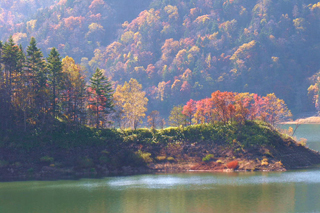 北海道中部：定山溪丰平峡大坝的红叶